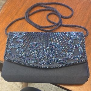 Elegant La Regale Beaded Evening Bag..navy Blue.